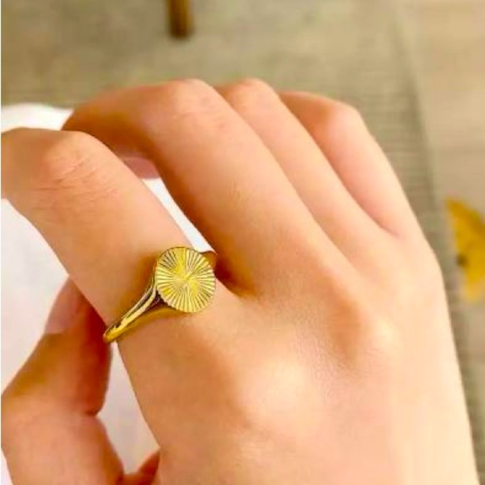 18k gold over stainless steel Starburst ring. No tarnish. dainty ring delicate